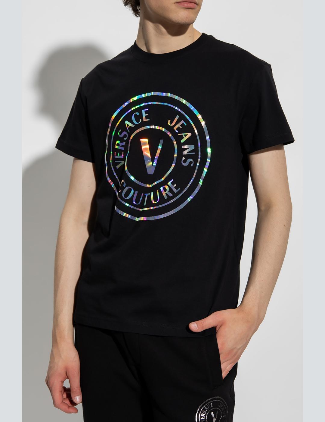 Camiseta Versace Jeans iridiscente negra para homb