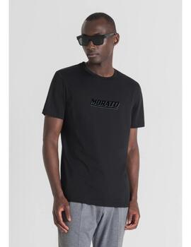 Camiseta Antony Morato logo terciopelo negra para hombre