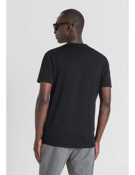 Camiseta Antony Morato logo terciopelo negra para hombre