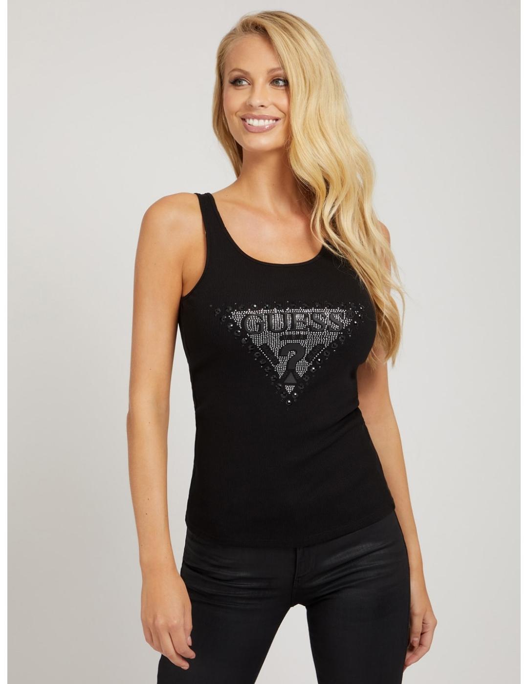 Camiseta Guess estras negra para mujer