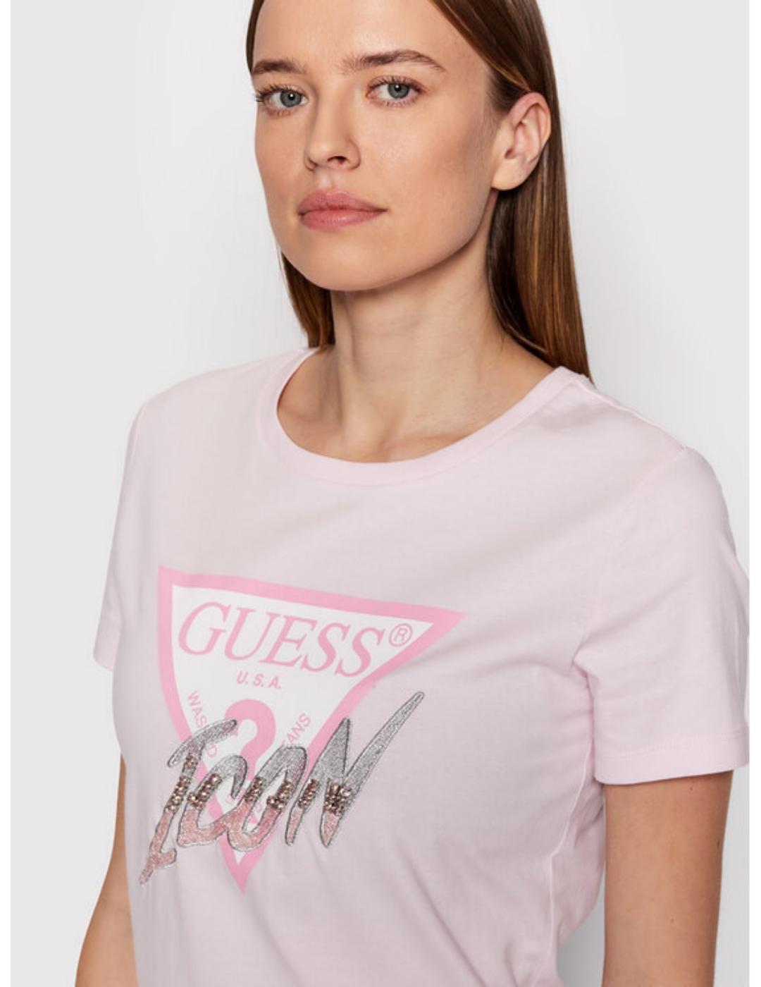 Camiseta Guess Icon rosa para mujer